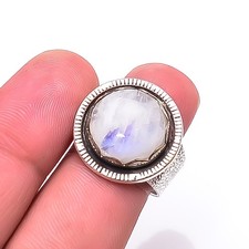 Rainbow Moonstone Oxidised 925 Sterling Silver Ring s.8 R66, Christmas Gift