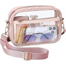 Clear Crossbody Purse Hand Bag-Stadium Approved Concerts-Quilted Trim Adj. Strap