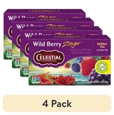 (4 pack) Celestial Seasonings Wild Berry Zinger Caffeine-Free Herbal Tea Bags