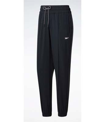 Reebok Womens Stretch Woven Athletic Jogger Pants, Black, Small