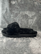 UGG Fluffette Black Cozy Wool Shearling Open Toe Slippers Women Size 10