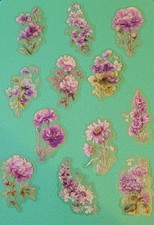 PK4 12pc individual Purple Pink Floral Transparent Crafting Multiuse Stickers