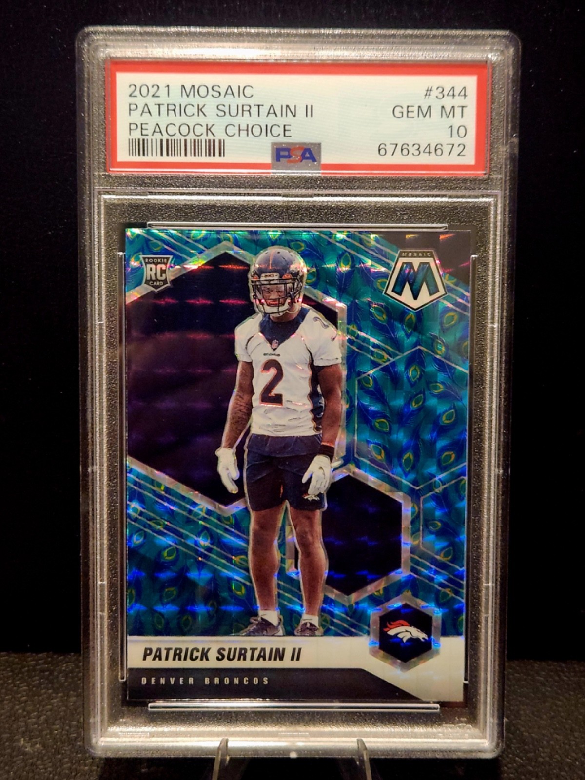 2021 Mosaic Patrick Surtain II Peacock Choice Rookie #344 (RC) PSA 10 Low Pop 7