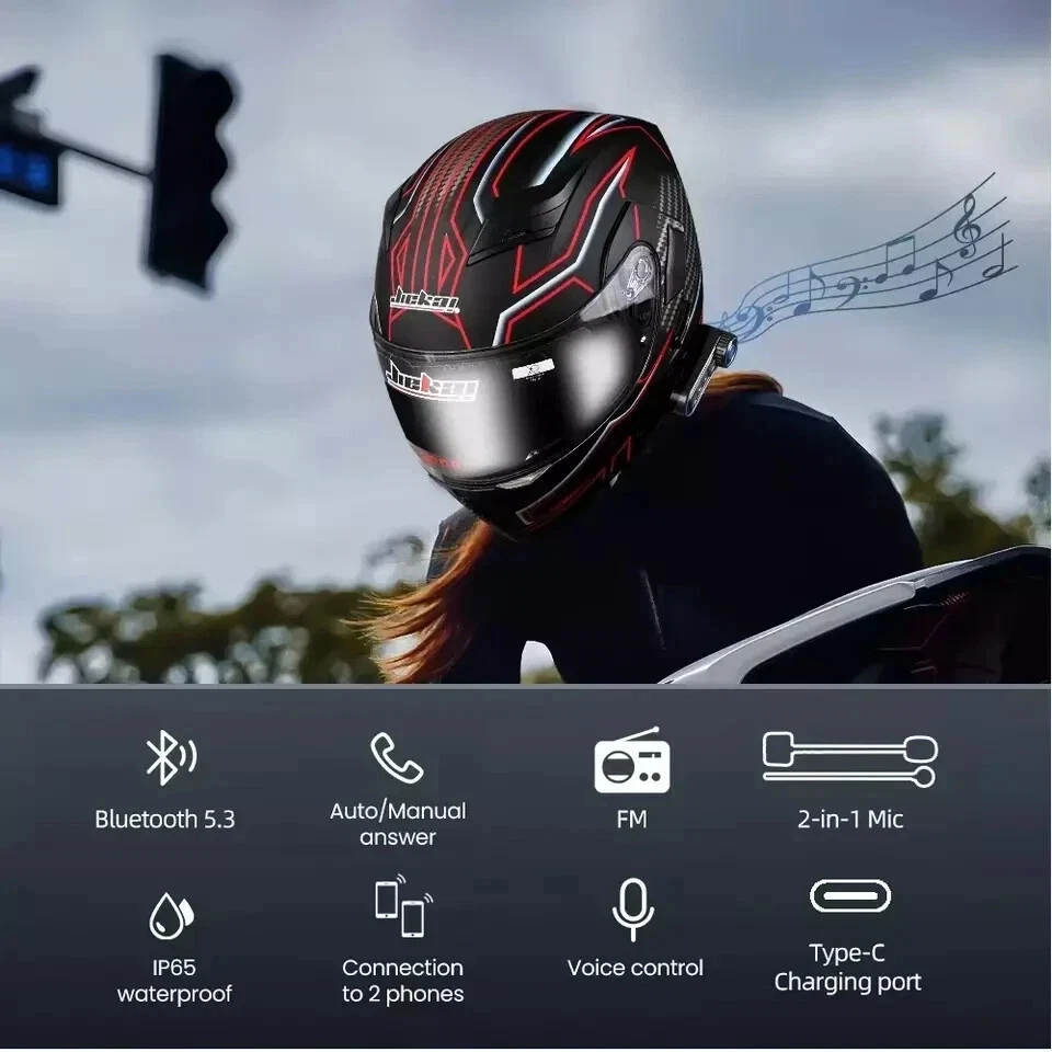 Motorcycle Helmet Bluetooth Headset BT5.3 FM Radio Handsfree Call Noise Mic - Picture 2 of 11