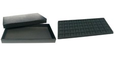 Black Jewelry Display Case Removable Magnetic Lid w/ Blck 50-slot Plastic Tray