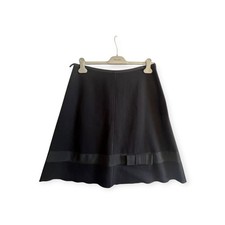 Prada Black Wool A-Line Skirt IT 46 / US 10 Ribbon Bow Trim Made in Italy