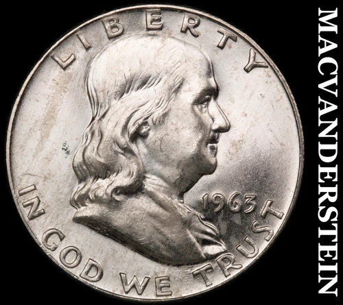 1963-D Franklin Half- Full Bell Lines- Choice Gem Brilliant Uncirculated #J4192