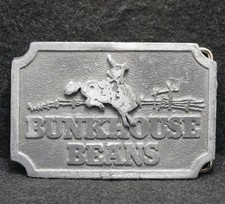 WF11139 COOL VINTAGE 1970s  BUNKHOUSE BEANS  FOOD ADVERTISEMENT BELT BUCKLE