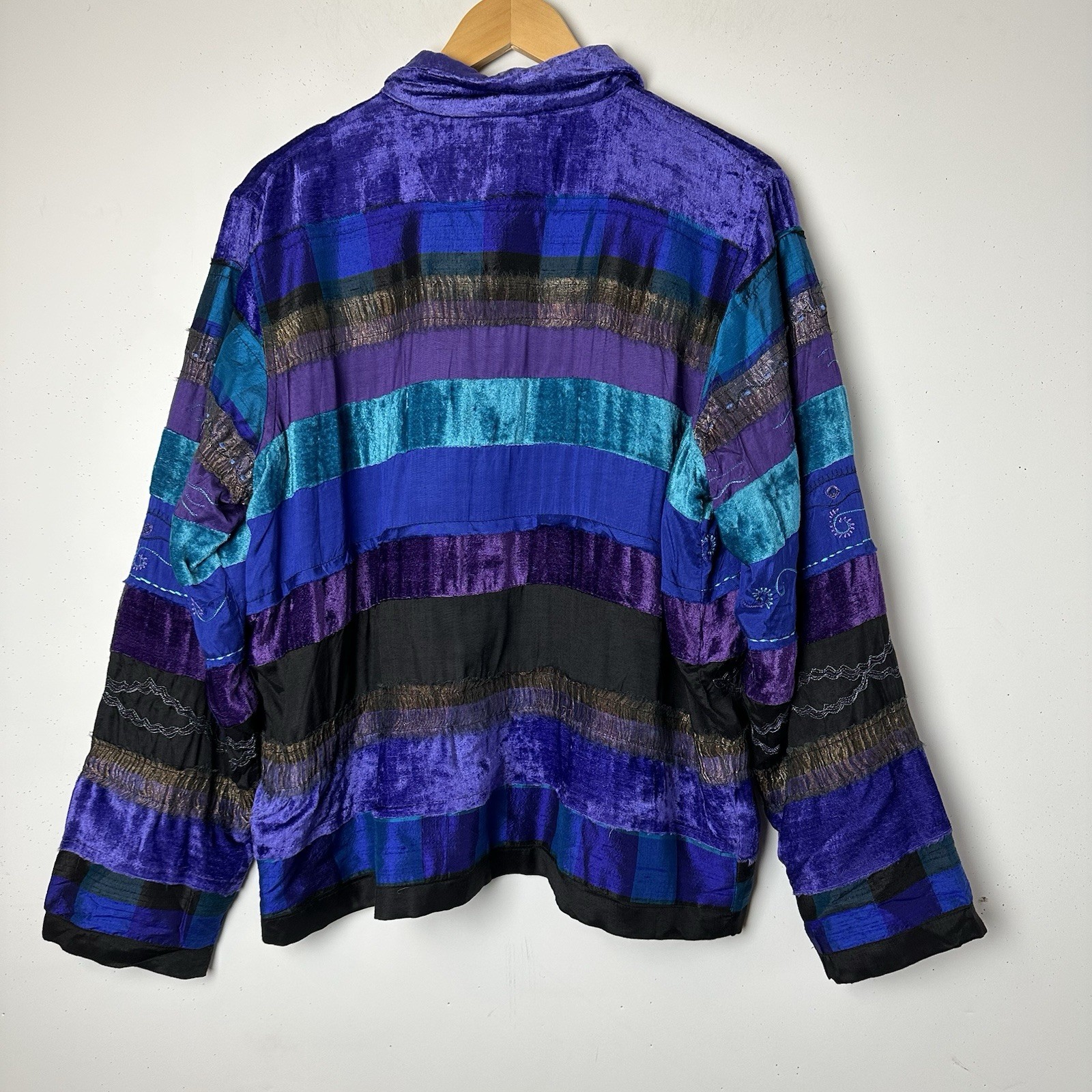 Vtg Tantrums Blazer Jacket Patchwork Blue Purple … - image 10