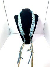 Vintage 1960s/70s Mod Geometric Blue Plastic Tile Belt Boho Fringe Tie Rare