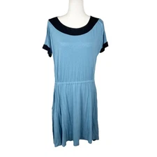 Loveapella Dress Women Small Blue Black Trim Fit Flare Mini Casual