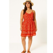 American Eagle Outfitters Dress Womans Large Orange Floral Crochet Back Beach