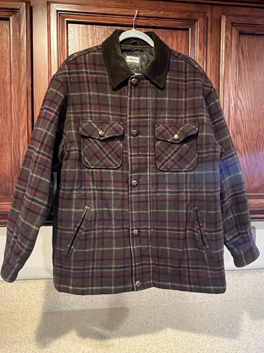 ジャケット・アウター 80s old UNIQLO check wool jacket Vintage UNIQLO Wool Button Full Zipper Jacket Flannel