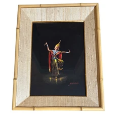 Vintage Gouache Original Painting Thai Dancer Signed Marken 17x12" Framed Art