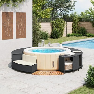 Whirlpool Umrandung Poly-Rattan Massivholz Akazie Poolumrandung Poolverkleidung