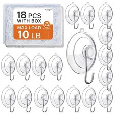 18 Pack Suction Cup Hooks Max Load 10LB, 1.77Inch Suction Cup Hook for Glass Win