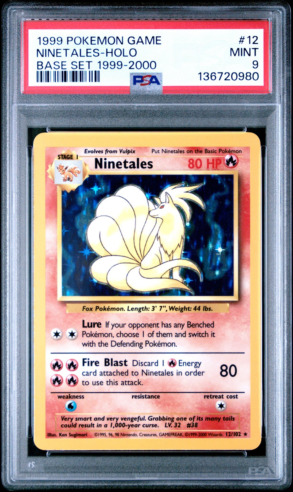 1999 POKEMON BASE SET 1999-2000 “4TH PRINT” #12 NINETALES-HOLO PSA 9