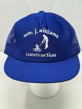 Vintage Wm. J. Williams Construction Buffer Mesh Trucker Hat Snapback Blue
