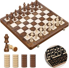 Schachspiel und Dame 2IN1, 16" Holz Magnetbrett 16 x 16 Zoll