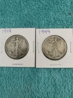 Lot of (2) 1944-P Walking Liberty Silver Half Dollars - 90% Silver - WW2 Era