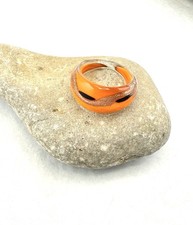 Art Handmade Murano Style Glass Statement Ring Orange Black Shimmer Size 9