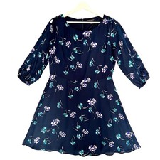 Banana Republic Navy Floral 3/4 Sleeve with Slit, A Line Dress, Petite 10P