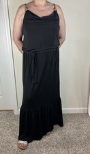 Michael Kors Black Maxi Dress L Racerback Belted Stretch Casual Summer