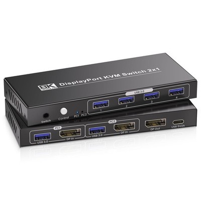 8K DisplayPort KVM Switch 2x1 4K 120Hz USB 3.0 Complete