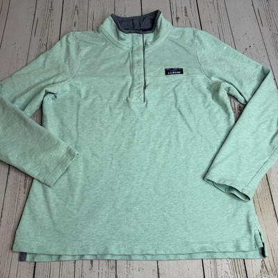 LL Bean Rugby Sweatshirt Pullover Mockneck 1/4 Button Womens Medium Turquoise
