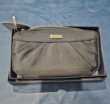 Travelon BLACK RFID-Blocking Wallet & Clutch Light Blue Interior Wrist Strap NWT