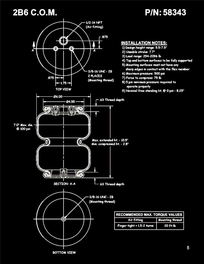 Air Lift Dominator D2500 Two Bags Single Port 1/2"npt Air Springs