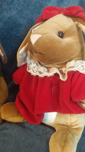 Plush Pair 1985 Christmas Velveteen Stuffed Rabbit Toys R Us - Picture 8 of 11