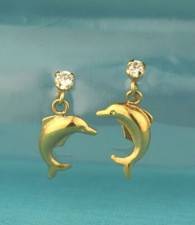 14k Yellow Gold CZ Dolphin Stud Earring