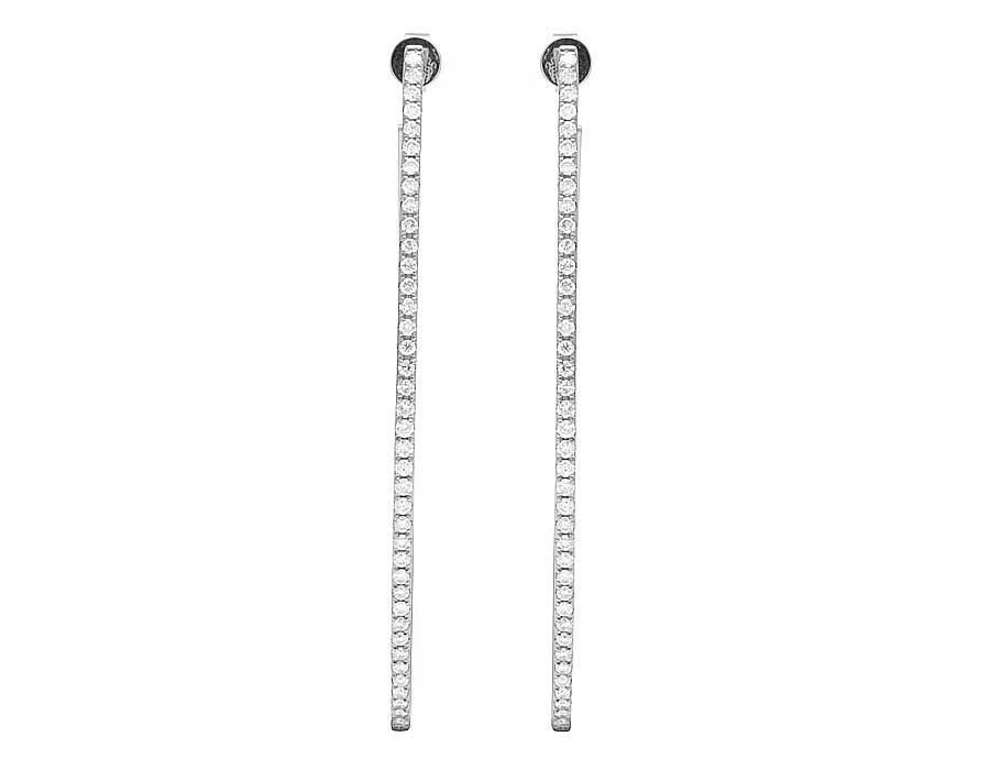 Pendientes de aro de diseñador de una fila de diamantes genuinos de oro blanco de 14 quilates para dama de 1 quilate 2,3" Foto 2 de 4