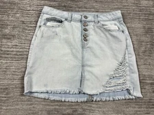 Rewash Skirt Juniors 5/27 Blue Light Wash Vintage Reunion Button Fly Distressed