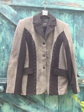 Womens Jacket Grey Black Wool Blazer Unique Vintage Designer Inc Uk Pp