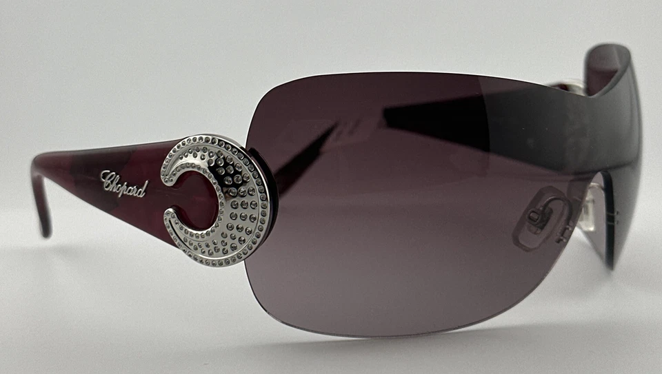 Auténticas gafas de sol Chopard púrpura SCH 939S hermosas sombras descontinuadas escudo Foto 4 de 4