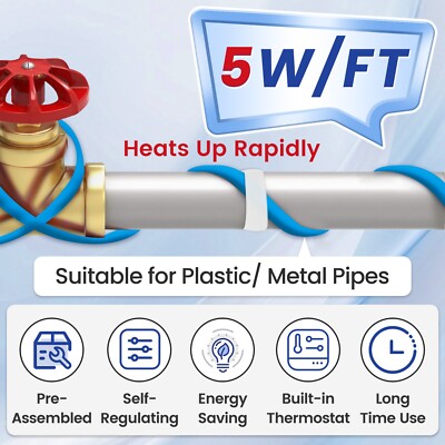 MAXKOSKO  18FT Energy-efficient, Self-Regulating Pipe Heat Tape for Water Pipes