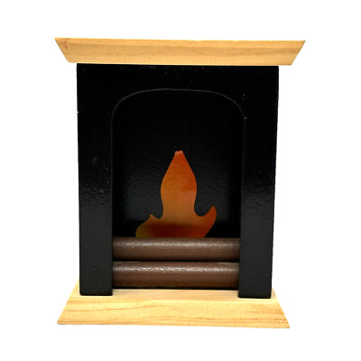DOLLHOUSE Wood Burning Fireplace 5'' Wooden with Logs Black Brown Furniture