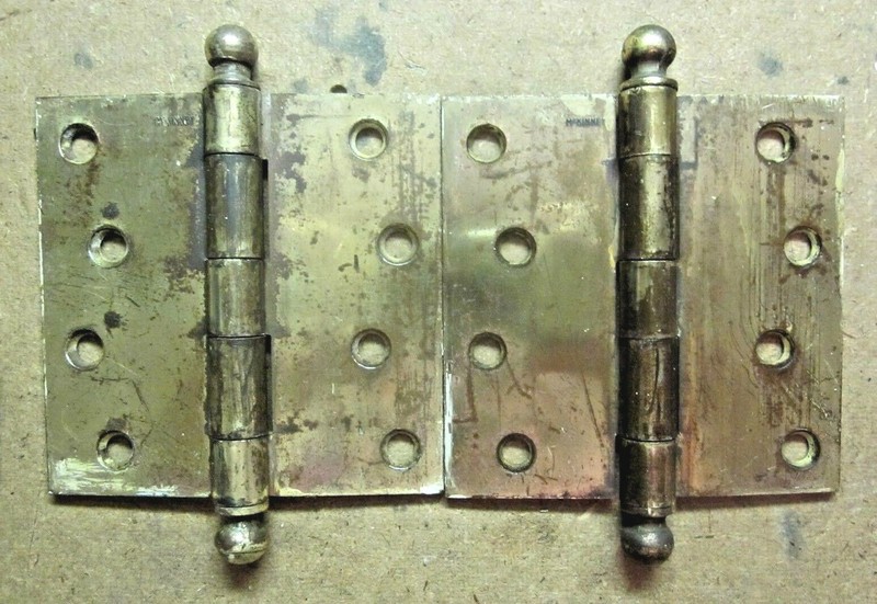 Pair McKinney 4" Mortise Barn Door Ball Tip Finial Hinges Aged Brass 2 Antique