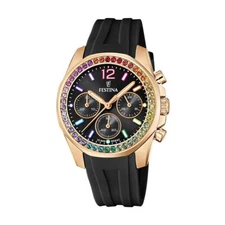 FESTINA F20611/3 Ladies Rose Tone Multi Colour CZ Bezel Chrono 2 Year Warranty