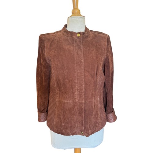 Rexy Moto Jacket Brown Quilted Leather and Suede Zip Up Jacket by Isaac Mizrahi - Picture 4 of 10