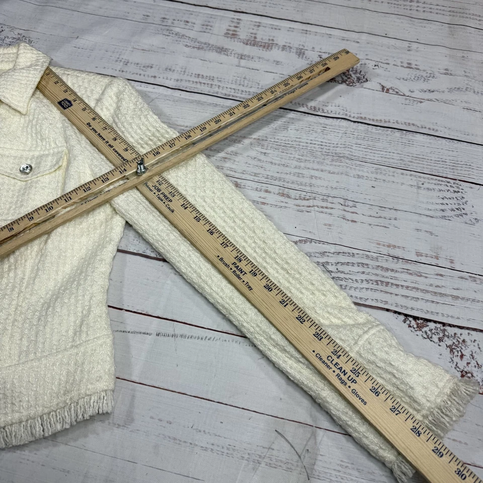 缓存白色粗花呢编织西装外套水钻纽扣短条纹衬里尺寸 4 — 第 4/4 张图片