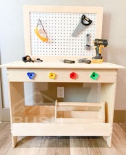 Toddler Tool Bench - Montessori Tool Station - Wooden Kids Workbench with Caddy