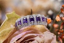 Eternity Band Wedding Ring 2.26Ct princess Cut Lab-created Amethyst 925 Silver