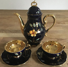 Mokka Service Kanne blau gold alt rar Deko Porzellan kobaltblau Set 6 teilig