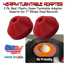 2 New Red Dome Universal Plastic 45 RPM 7" Record Adapter Easy Quick Change