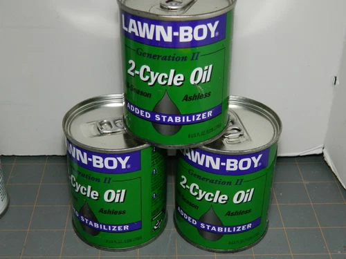 Lot of 3 Vintage LAWN-BOY ASHLESS Stabilizer 2 cycle OIL 8 oz Cans OEM FREE SHIP