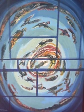 Nathaniel Reich Surreal Original Oil on Board 28 x 36