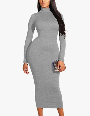 GOBLES Women's Sexy Turtleneck Long Sleeve Elegant Bodycon Long dress - Ion Grey | eBay GOBLES Women's Sexy Turtleneck Long Sleeve Elegant Bodycon Long dress - Ion Grey | eBay